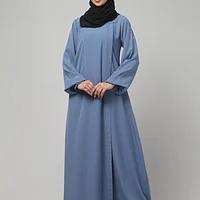 Overlay Abaya with Ruffled Cuffs in Denim Blue color, photo 6