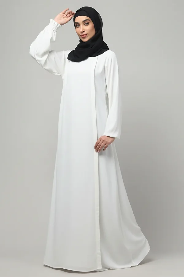 Overlay Abaya with Ruffled Cuffs in White color
