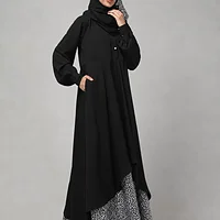 Leopard Print Umbrella Abaya with Collar and Cuffs in Black color
