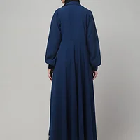 Leopard Print Umbrella Abaya with Collar and Cuffs in Teal Green color, photo 2