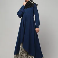 Leopard Print Umbrella Abaya with Collar and Cuffs in Teal Green color, photo 3