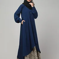Leopard Print Umbrella Abaya with Collar and Cuffs in Teal Green color, photo 4