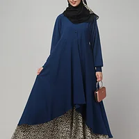 Leopard Print Umbrella Abaya with Collar and Cuffs in Teal Green color, photo 6