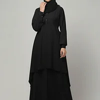 Two Piece Abaya with Palazzo and Collared Top in Black color