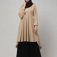 Two Piece Abaya with Palazzo and Collared Top in Khaki color