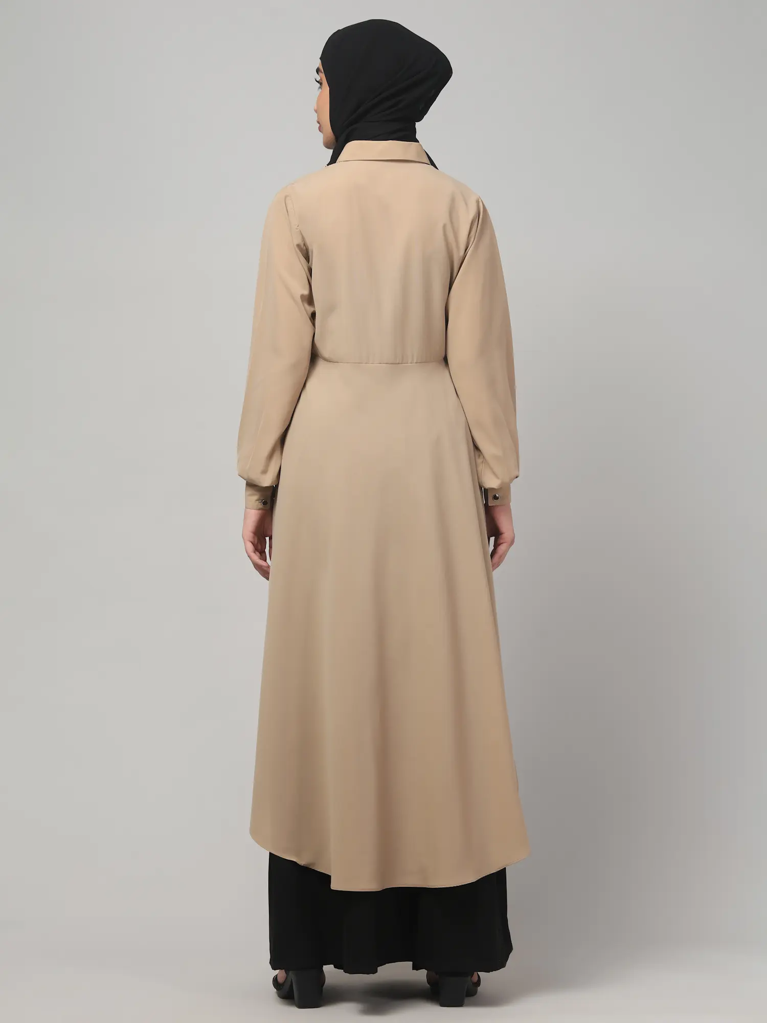 Two Piece Abaya with Palazzo and Collared Top in Khaki color, photo 2