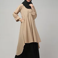 Two Piece Abaya with Palazzo and Collared Top in Khaki color, photo 4