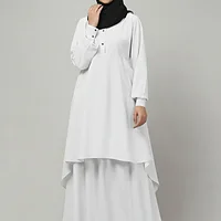 Two Piece Abaya with Palazzo and Collared Top in White color