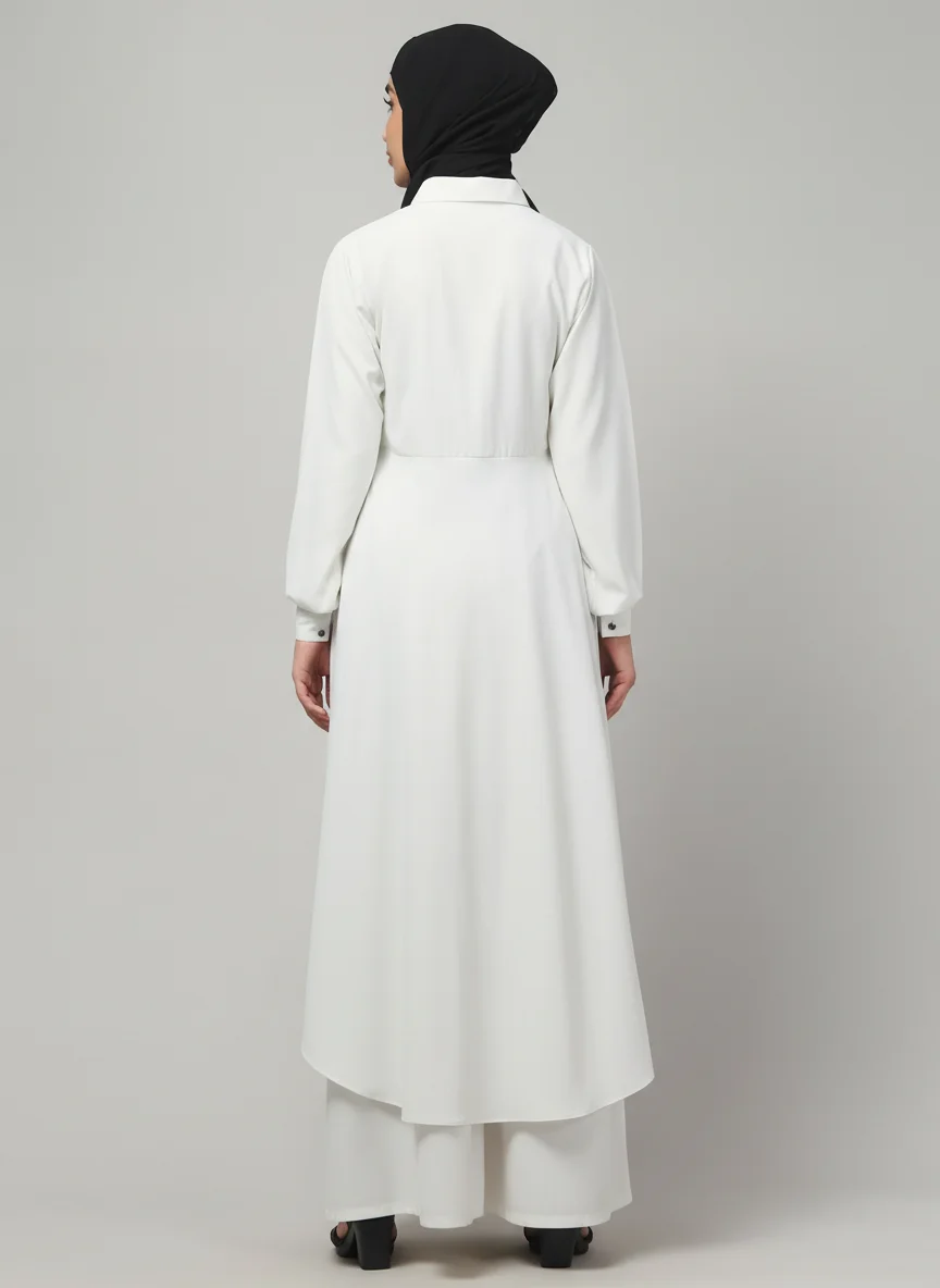 Two Piece Abaya with Palazzo and Collared Top in White color, photo 2