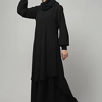 Two Piece Front Open Abaya with Skirt in Black color