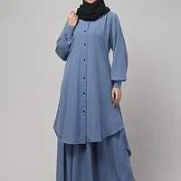 Two Piece Front Open Abaya with Skirt in Denim Blue color