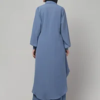 Two Piece Front Open Abaya with Skirt in Denim Blue color, photo 2