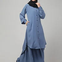 Two Piece Front Open Abaya with Skirt in Denim Blue color, photo 3