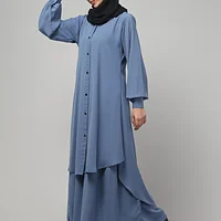 Two Piece Front Open Abaya with Skirt in Denim Blue color, photo 4