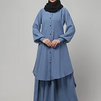 Two Piece Front Open Abaya with Skirt in Denim Blue color, photo 6