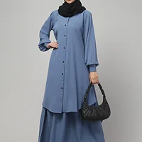 Two Piece Front Open Abaya with Skirt in Denim Blue color, photo 7