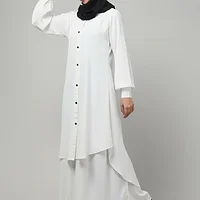 Two Piece Front Open Abaya with Skirt in White color