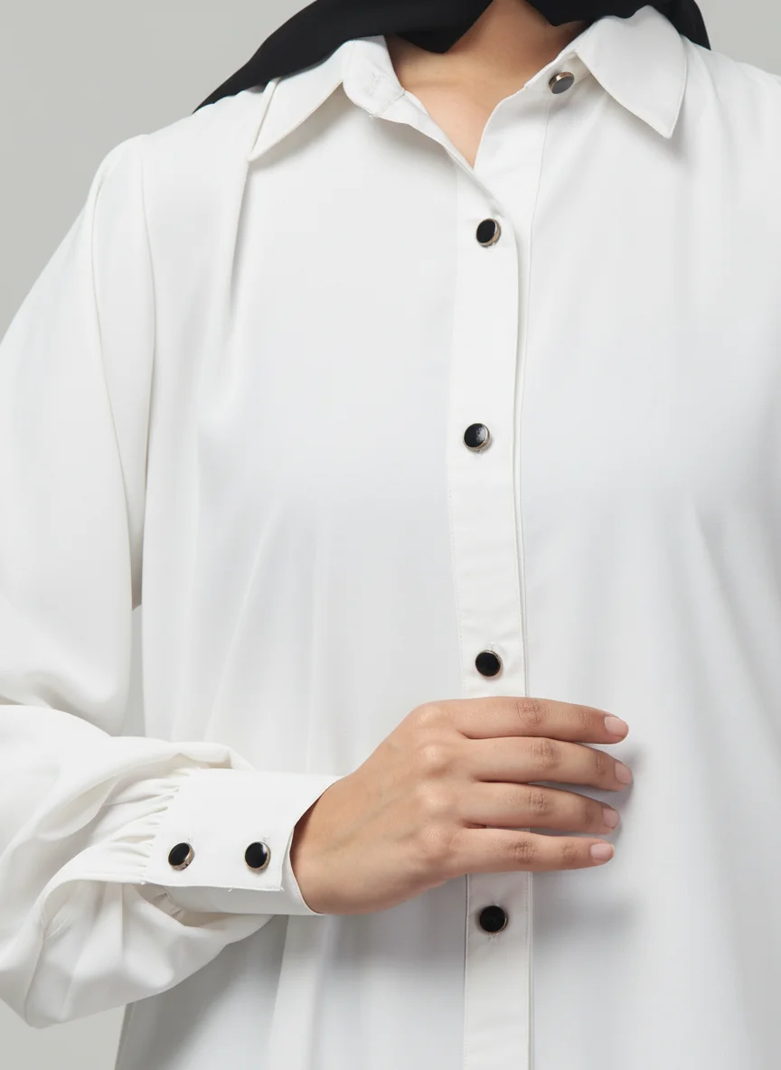 Two Piece Front Open Abaya with Skirt in White color, photo 2