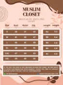 Adult abaya size guide with bust waist hip and length measurements