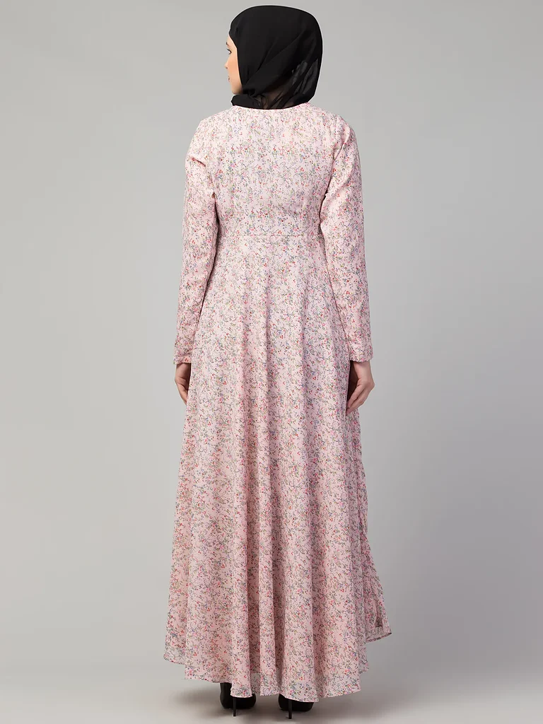 Printed Long Maxi Abaya Nida Matte fabric close up Printed Long Maxi Abaya Nida Matte fabric close up
