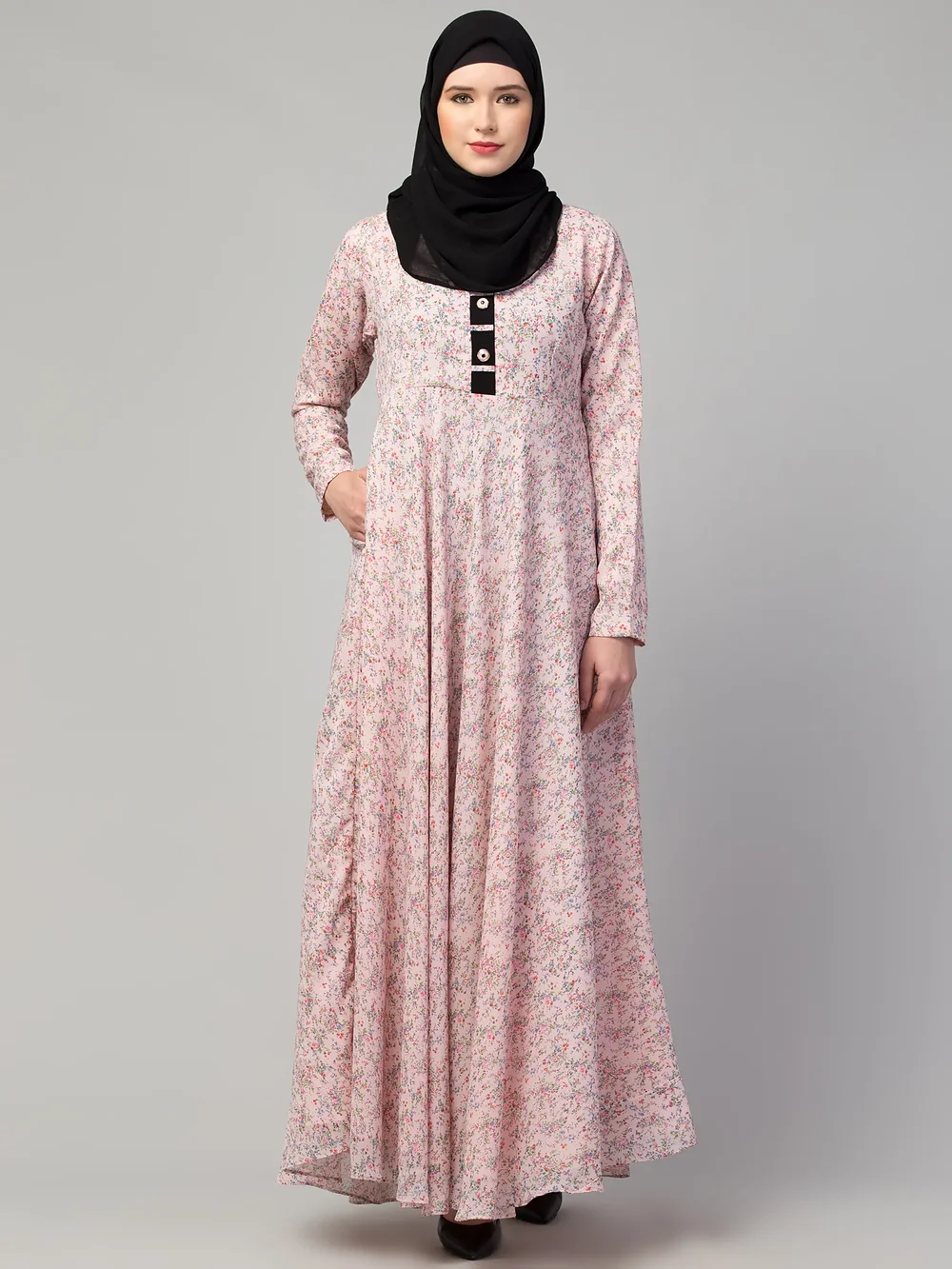 Printed Long Maxi Abaya side drape