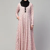 Printed Long Maxi Abaya - side drape