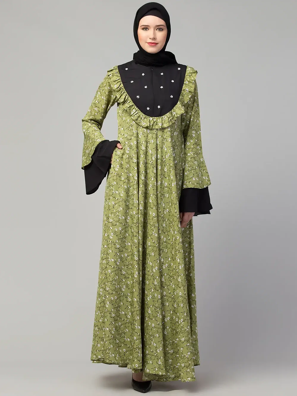 Pearl Handwork Abaya sleeve and cuff detail
