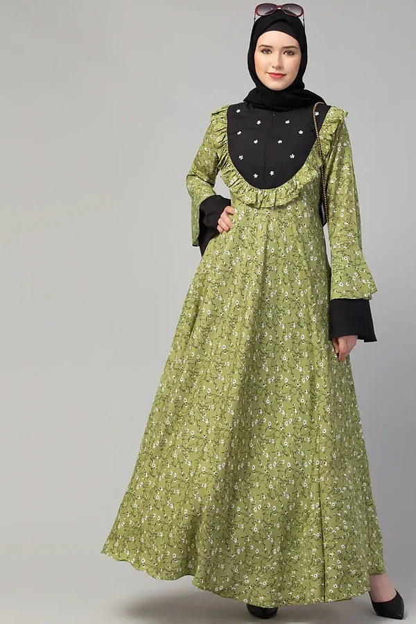Pearl Handwork Abaya - full length front view