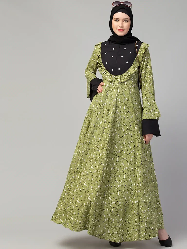 Pearl Handwork Abaya full length front view Pearl Handwork Abaya full length front view