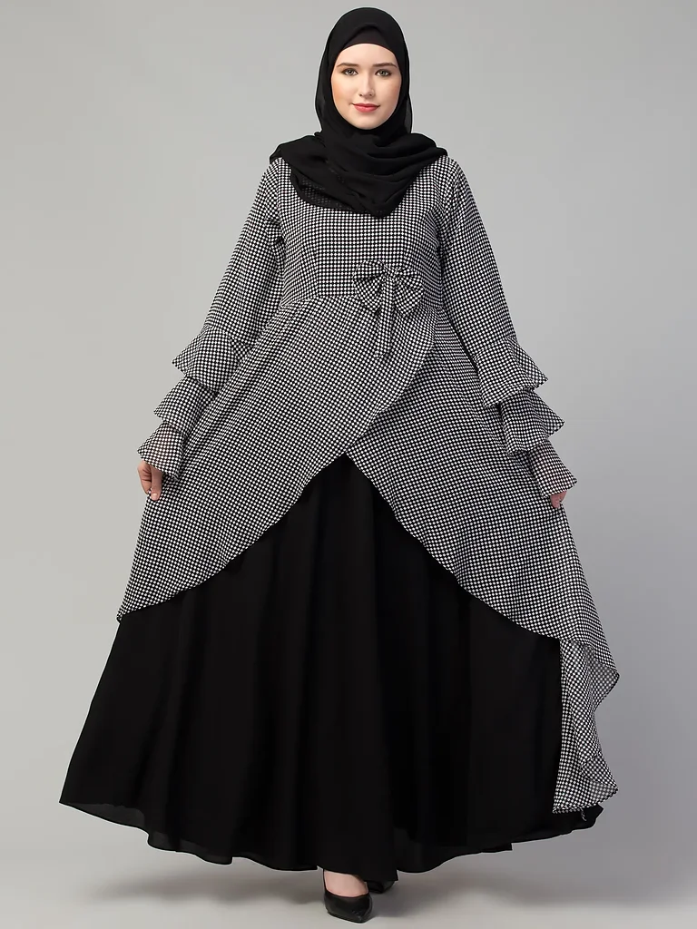 Asymmetrical Maxi Abaya full length front view Asymmetrical Maxi Abaya full length front view