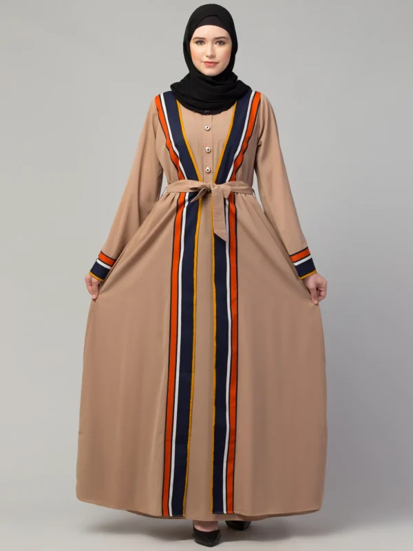 Dual Layer Abaya Dress with Attached Shrug   Image 7