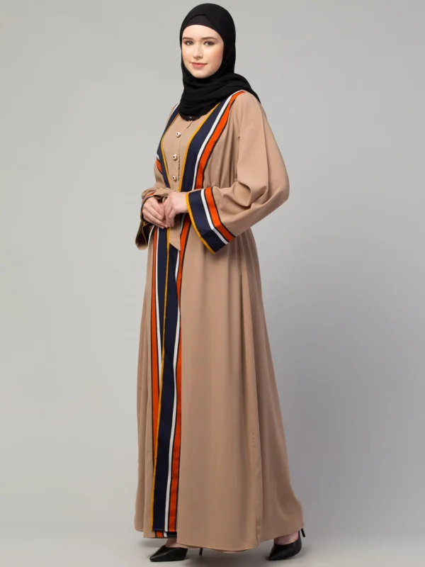 Dual Layer Abaya Dress with Attached Shrug   Image 4