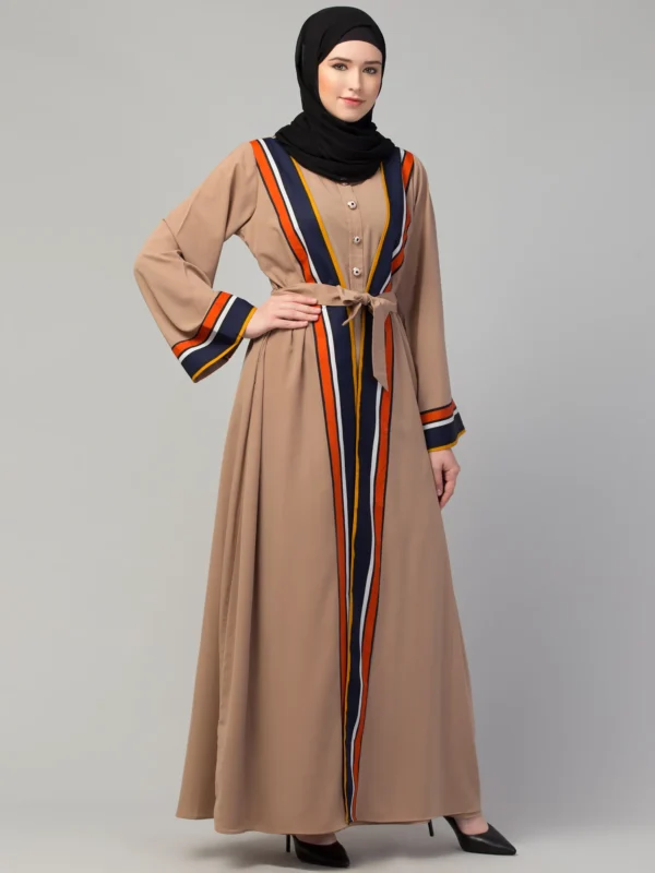 Dual Layer Abaya Dress with Attached Shrug   Image 3