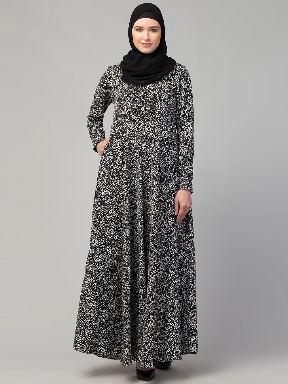 Printed Abaya side drape