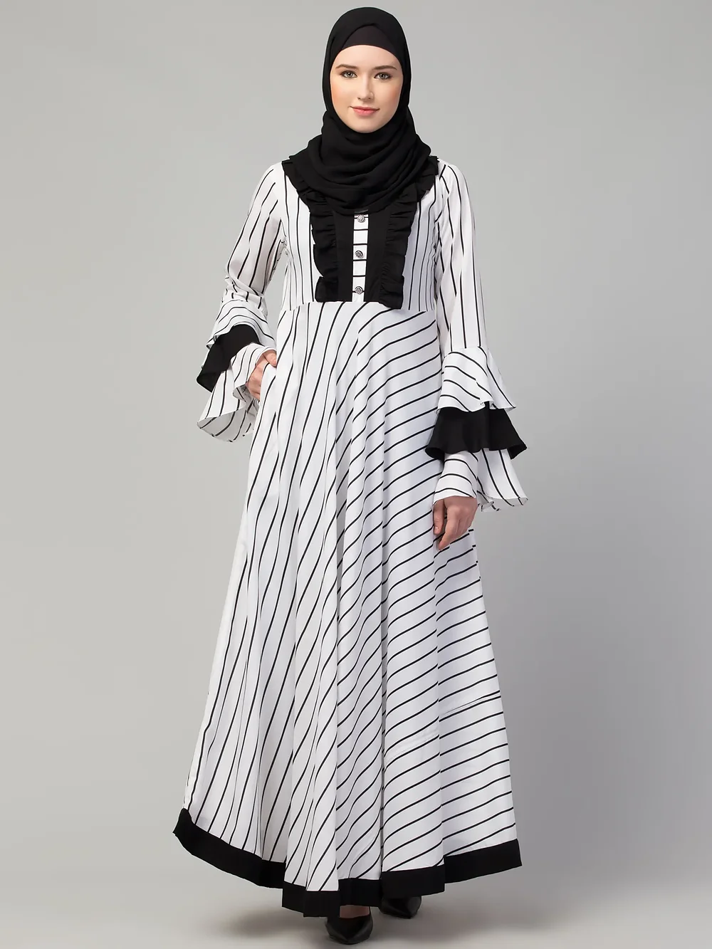 Striped Long Maxi Abaya side drape
