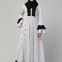 Striped Long Maxi Abaya - side drape
