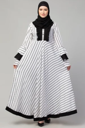 Striped Long Maxi Dress Abaya
