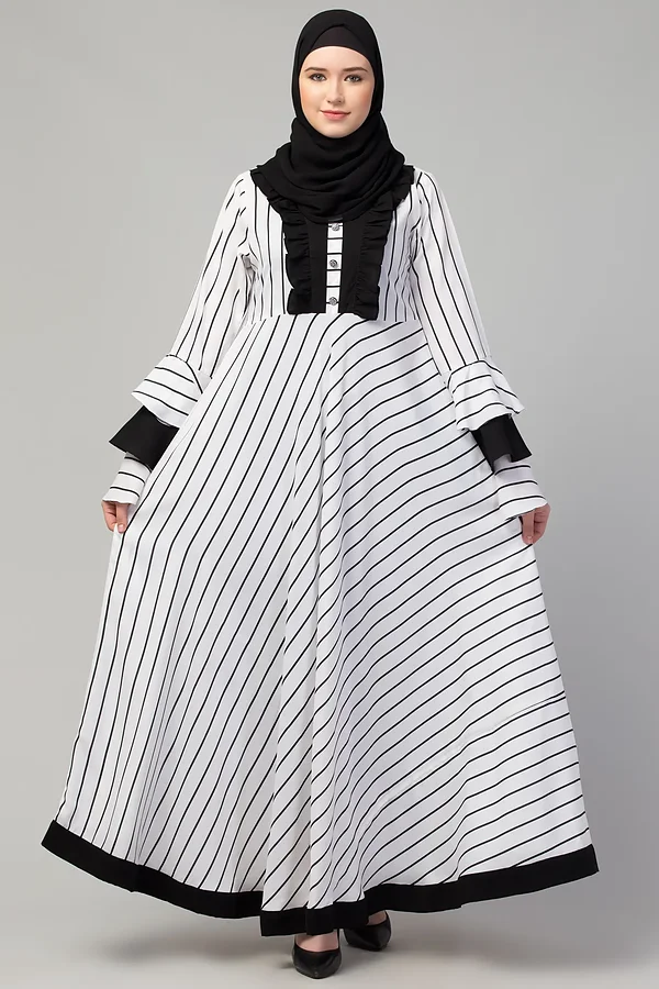 Striped Long Maxi Abaya - full length front view