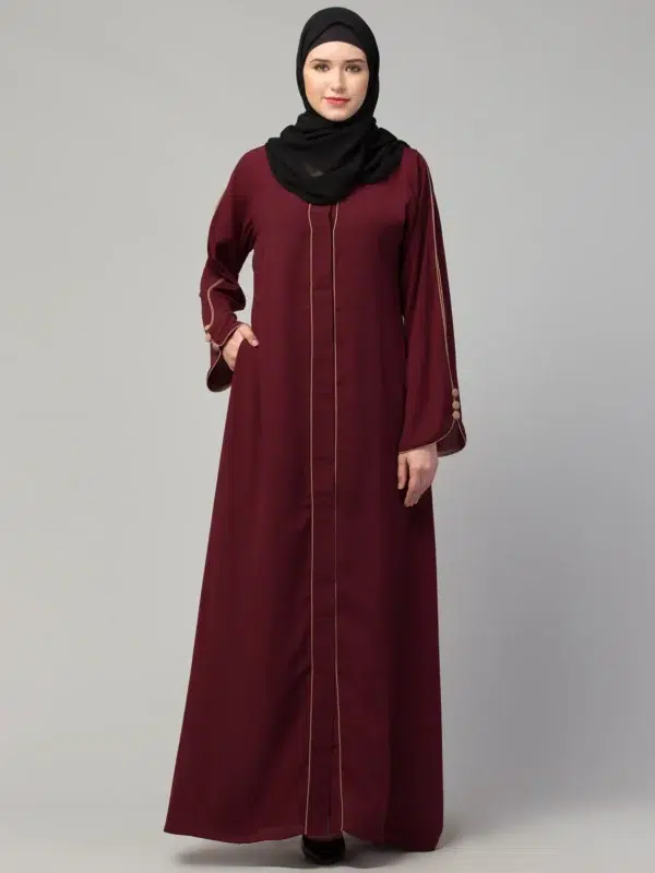 Front Open Abaya with Piping Work