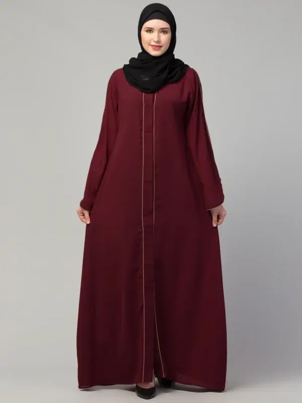 Front Open Abaya with Piping Work