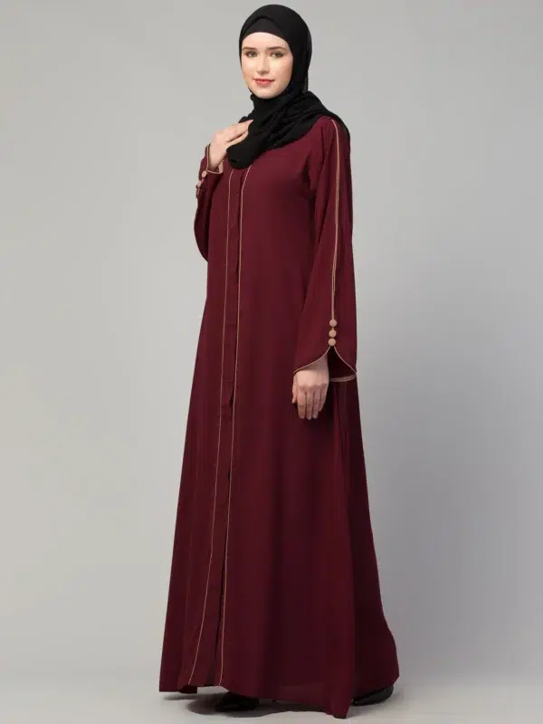 Front Open Abaya with Piping Work