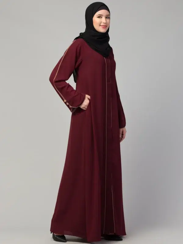 Front Open Abaya with Piping Work