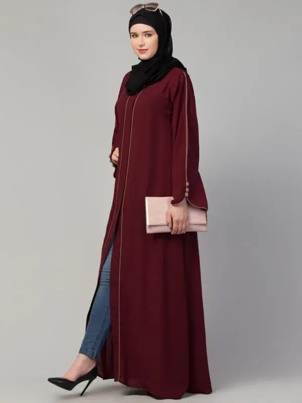 Front Open Abaya with Piping Work