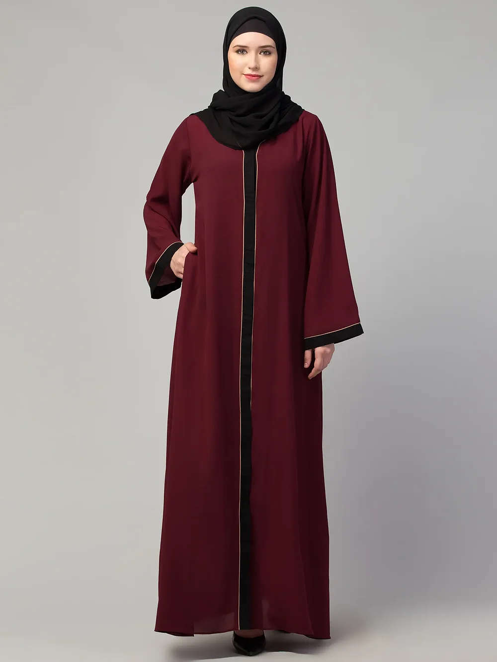 Front Open Piping Abaya  sleeve and cuff detail