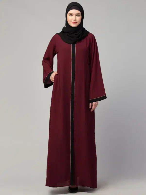 Front Open Abaya with Piping Work