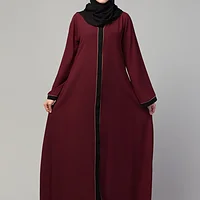 Front Open Piping Abaya - full length front view