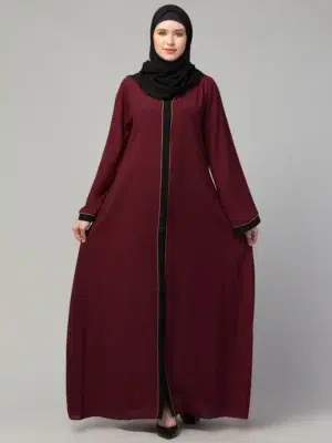 Front Open Abaya with Piping Work