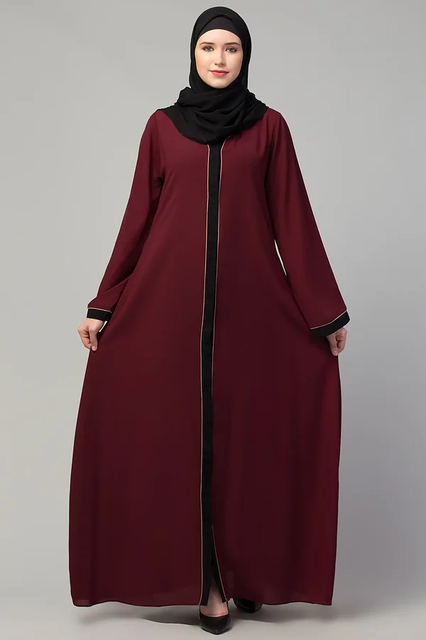Front Open Piping Abaya - full length front view