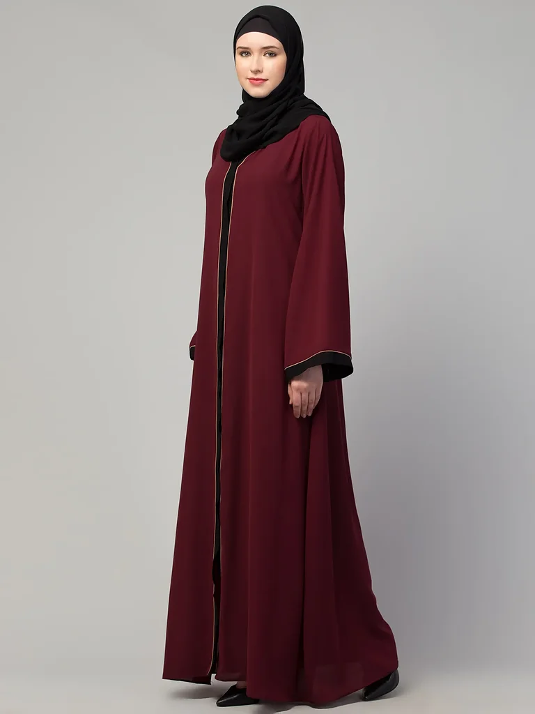 Front Open Piping Abaya  finished stitching and hem detail