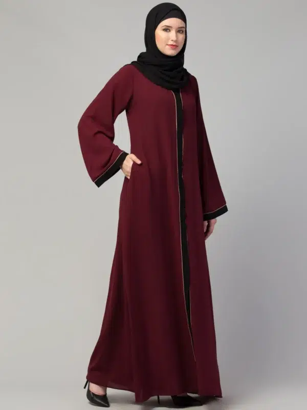 Front Open Abaya with Piping Work